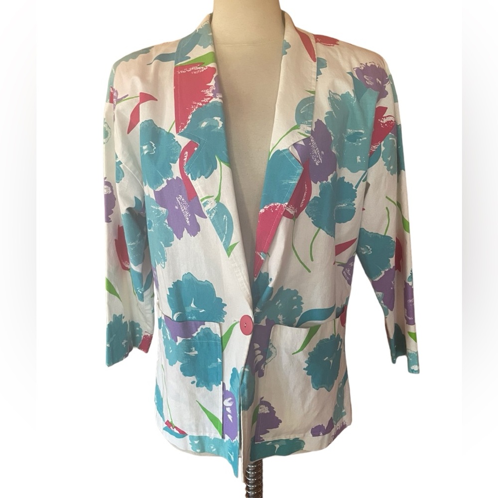 1980s Cinnamon-Stick California Floral‎ Cotton Blazer